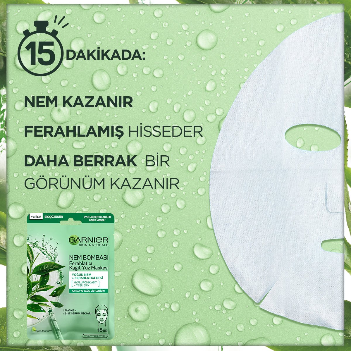 Garnier Nem Bombası Ferahlatıcı Kağıt Yüz Maskesi