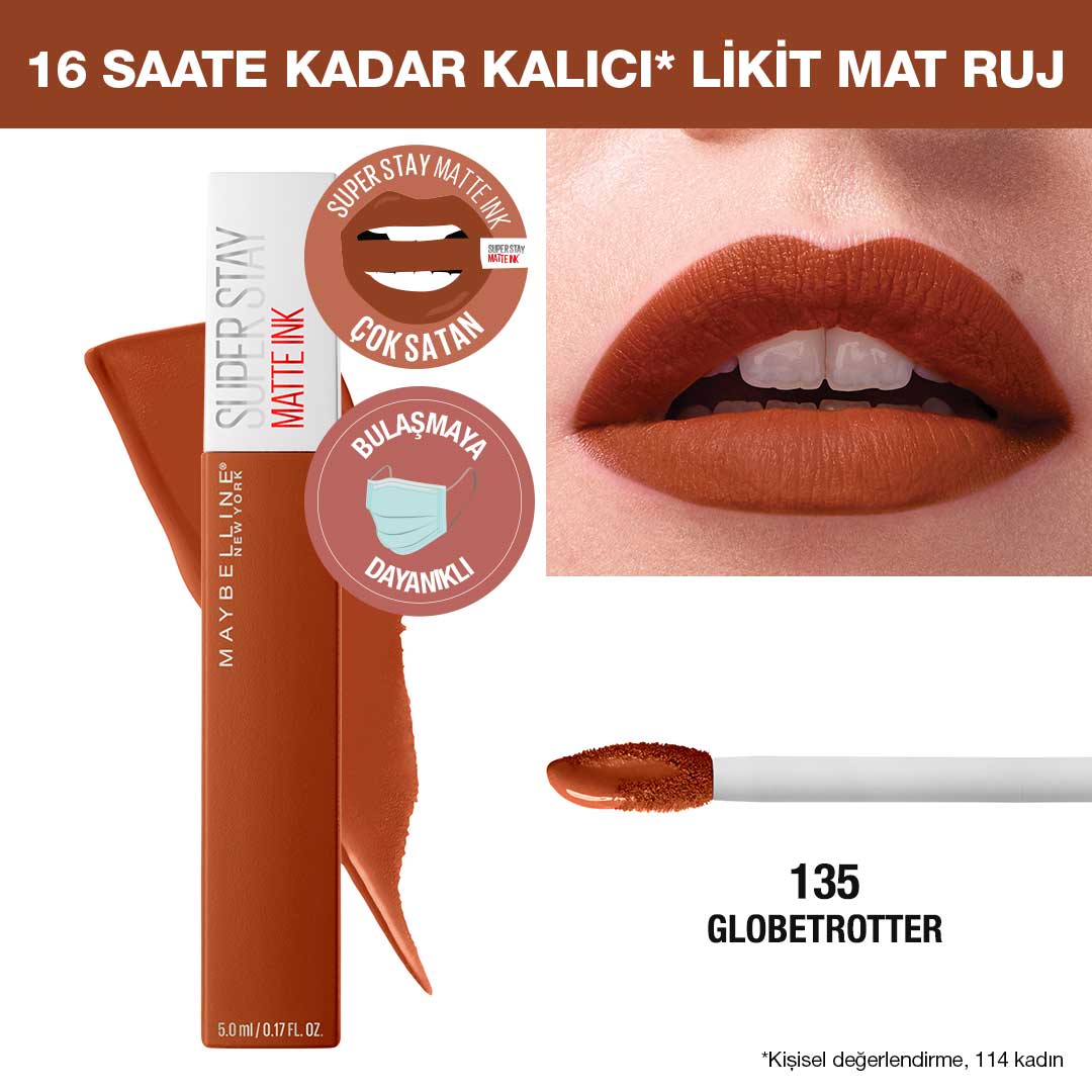 Maybelline New York Super Stay Matte Ink Likit Mat Ruj - 135 Globe-Trotter - Kahverengi