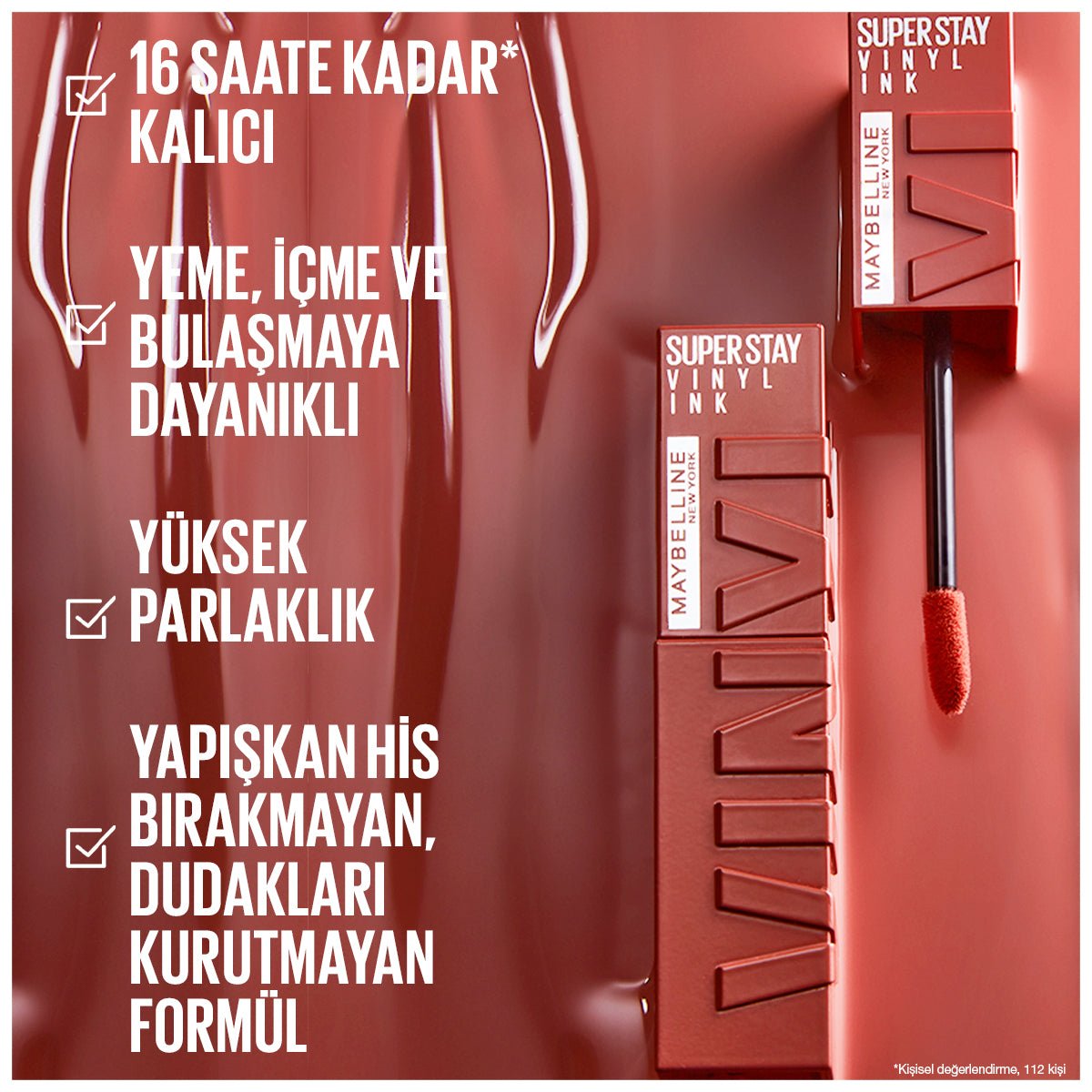 Maybelline New York Super Stay Vinyl Ink Uzun Süre Kalıcı Likit Parlak Ruj 110 Awestruck