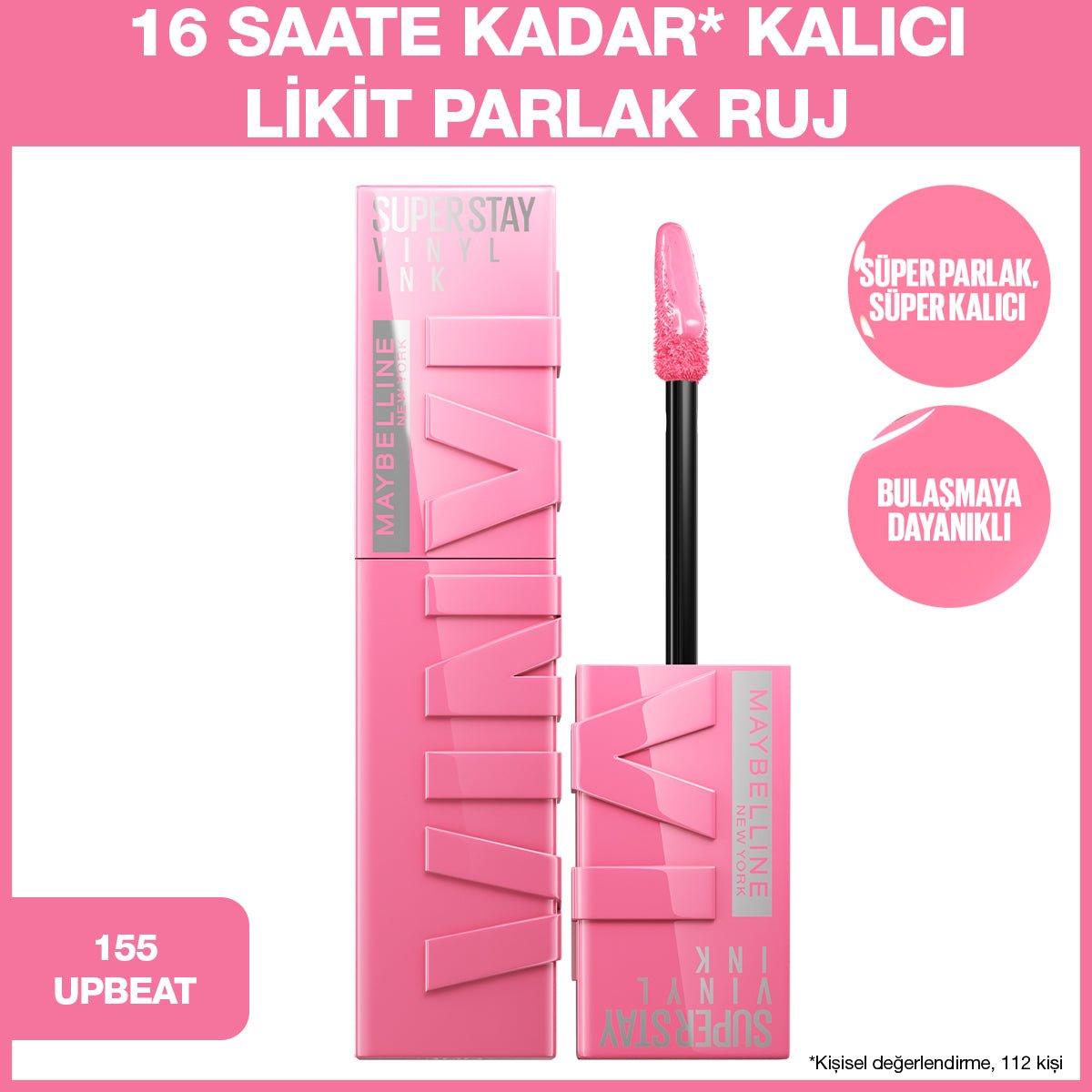 Maybelline New York Super Stay Vinyl Ink Uzun Süre Kalıcı Likit Parlak Ruj 155 Upbeat