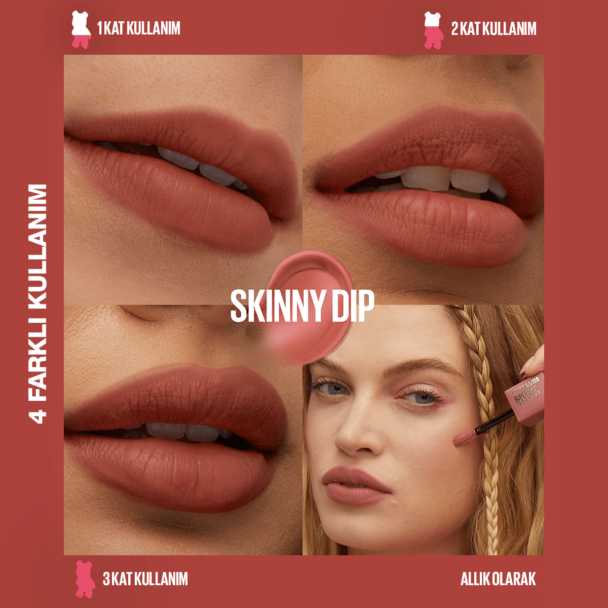 Maybelline Super Stay Teddy Tint Uzun Süre Kalıcı Likit Mat Tint 15 Skinny Dip