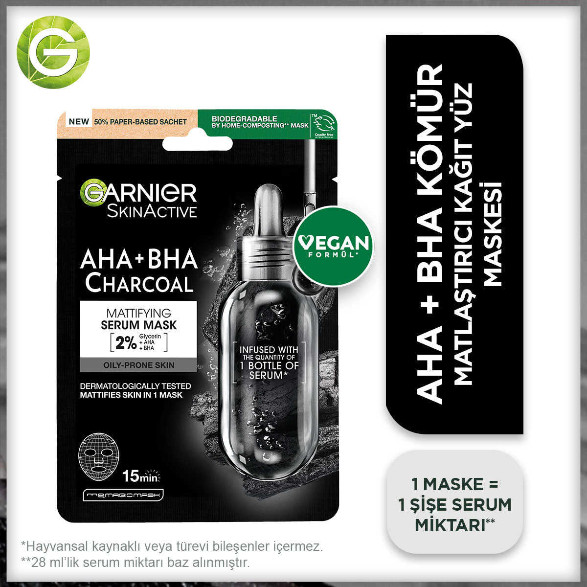 Garnier 
AHA + BHA Kömürlü Matlaştırıcı Kağıt  Maske