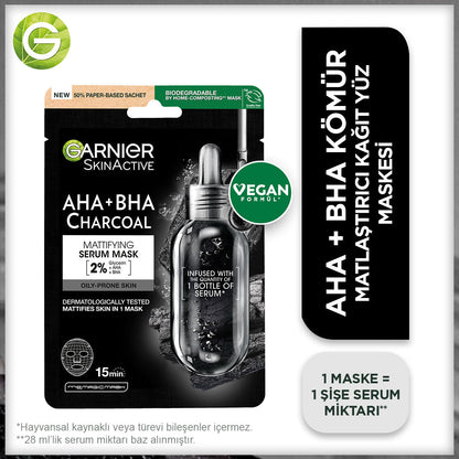 Garnier 
AHA + BHA Kömürlü Matlaştırıcı Kağıt  Maske