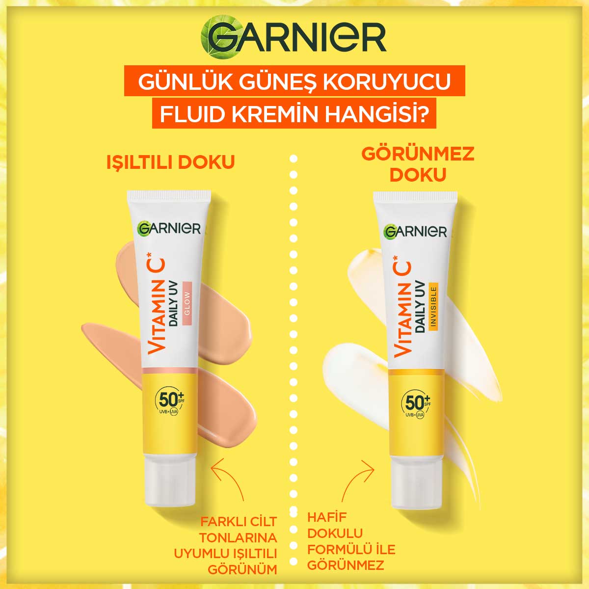 Garnier C Vitamini Parlak Günlük UV Korumalı Güneş Yüz Kremi Işıltılı Doku SPF50+ 40ml