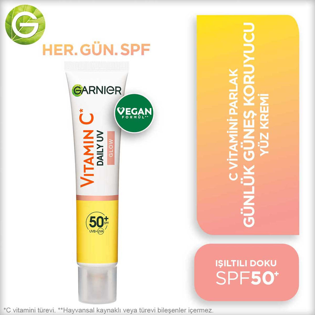 Garnier C Vitamini Parlak Günlük UV Korumalı Güneş Yüz Kremi Işıltılı Doku SPF50+ 40ml