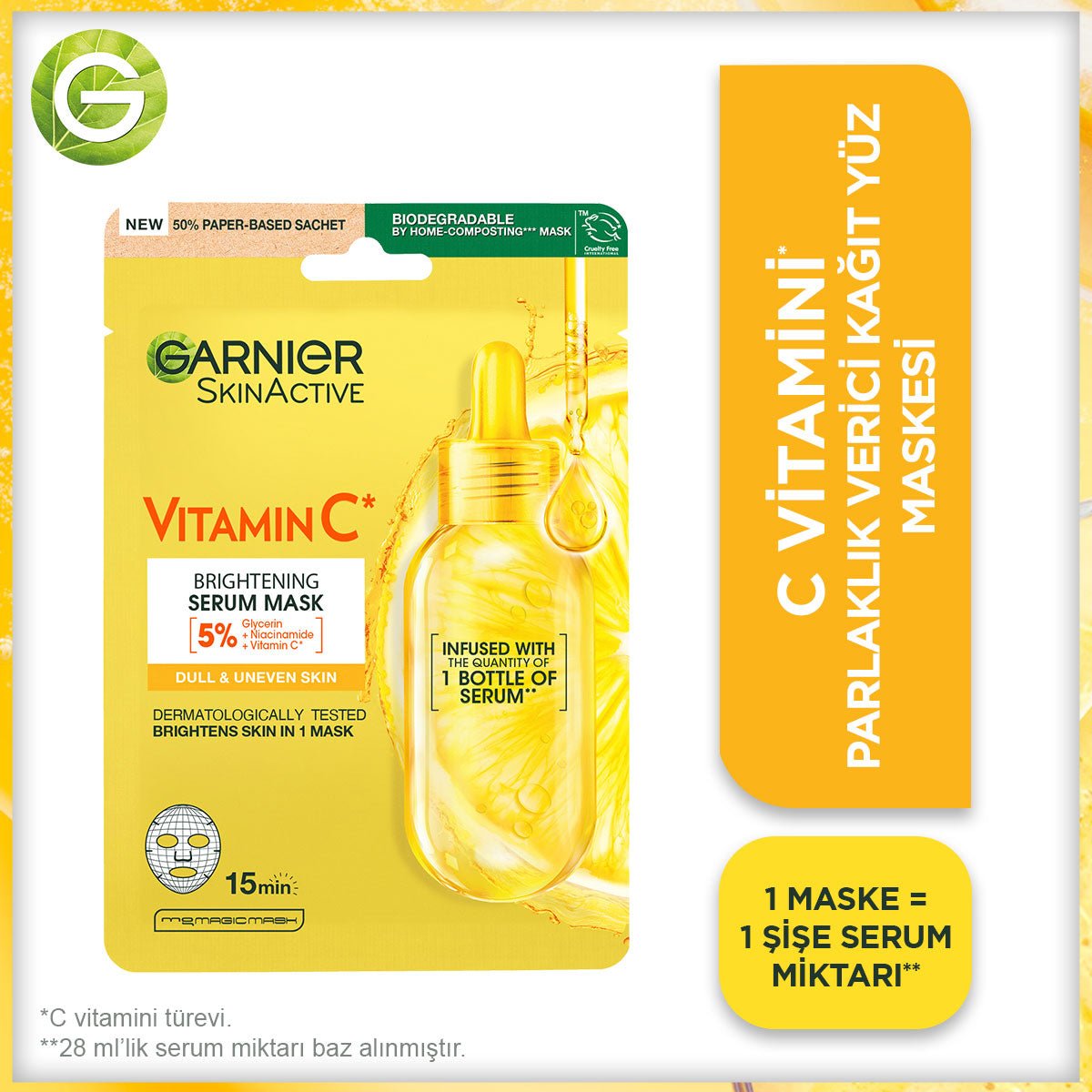 Garnier C Vitamini Parlaklık Verici Kağıt Yüz Maskesi