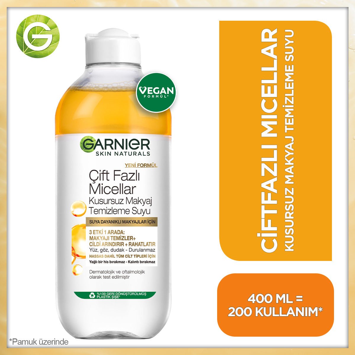 Garnier Çift Fazlı Micellar Kusursuz Makyaj Temizleme Suyu 400ML