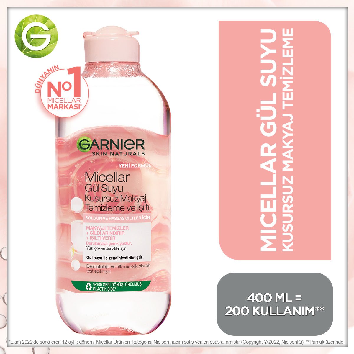 Garnier Micellar Gül Suyu Kusursuz Makyaj Temizleme &amp; Işıltı 400ML