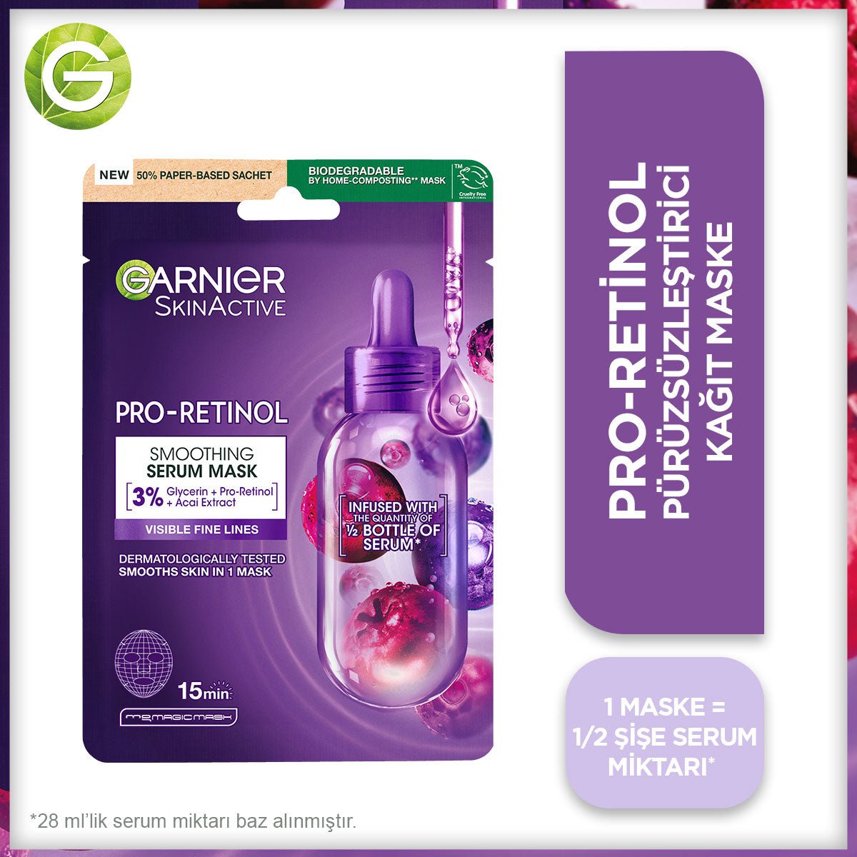 Garnier Pro-Retinol Pürüzsüzleştirici  Kağıt Maske
