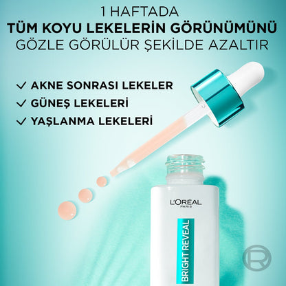 Loreal Paris Bright Reveal Sivilce, Güneş, Yaşlanma Lekelerinde Etkili Koyu Leke Karşıtı Serum 10%Niasinamid 30ml