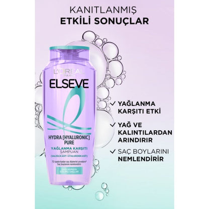 Loreal Paris Elseve Hydra [Hyaluronic] Pure Salisilik Asit İçeren Yağlanma Karşıtı Arındırıcı Şampuan 300 ml