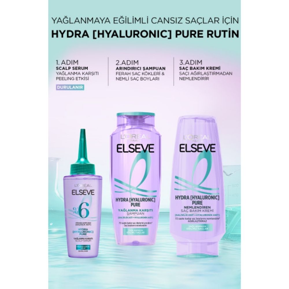 Loreal Paris Elseve Hydra [Hyaluronic] Pure Salisilik Asit İçeren Yağlanma Karşıtı Arındırıcı Şampuan 300 ml