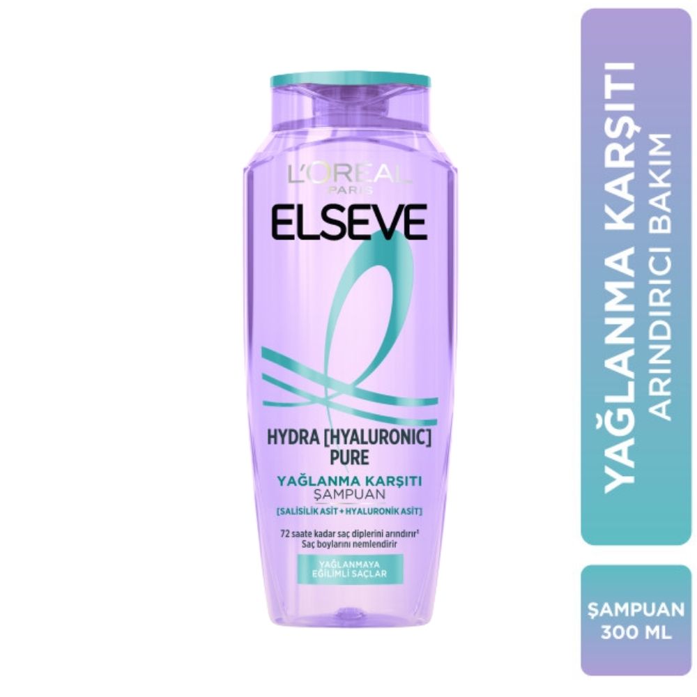 Loreal Paris Elseve Hydra [Hyaluronic] Pure Salisilik Asit İçeren Yağlanma Karşıtı Arındırıcı Şampuan 300 ml