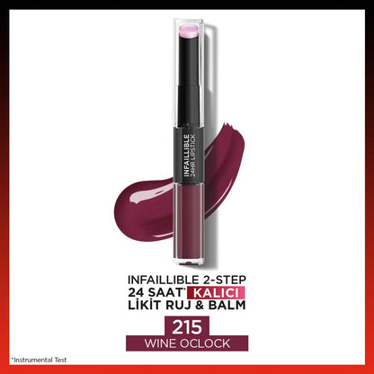 Loreal Paris Infaillible 2-Step 24 Saat Kalıcı Likit Ruj &amp; Balm - 215 Wine Oclock