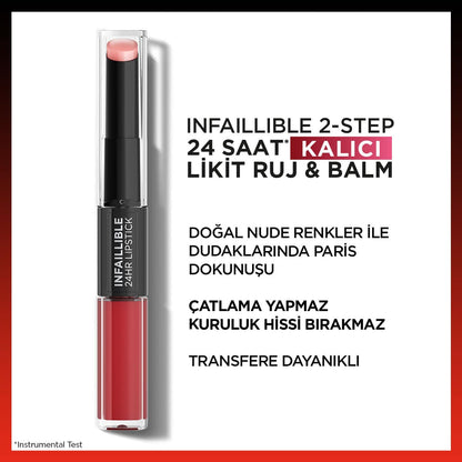 Loreal Paris Infaillible 2-Step 24 Saat Kalıcı Likit Ruj &amp; Balm - 501 Timeless Red
