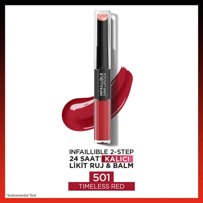 Loreal Paris Infaillible 2-Step 24 Saat Kalıcı Likit Ruj &amp; Balm - 501 Timeless Red