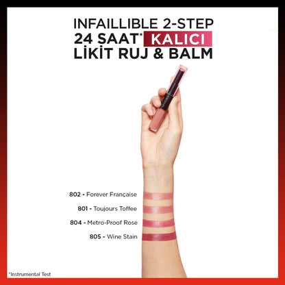 Loreal Paris Infaillible 2-Step 24 Saat Kalıcı Likit Ruj &amp; Balm - 801 Toujours Toffee