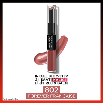 Loreal Paris Infaillible 2-Step 24 Saat Kalıcı Likit Ruj &amp; Balm - 802 Forever Française
