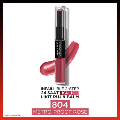 Loreal Paris Infaillible 2-Step 24 Saat Kalıcı Likit Ruj &amp; Balm - 804 Metro-Proof Rose