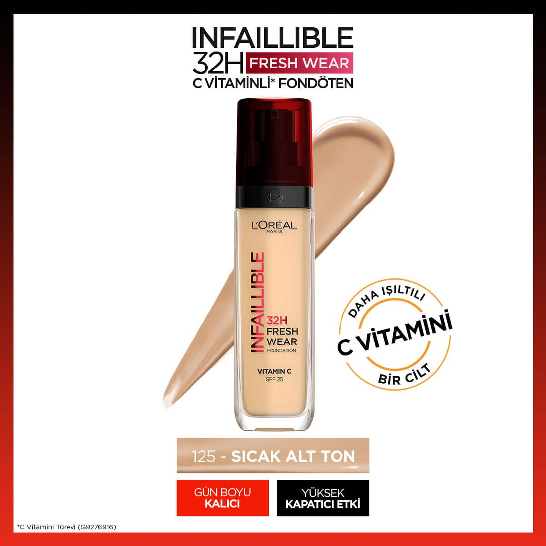 Loreal Paris Infaillible 32H Fresh Wear C Vitaminli Fondöten - 125 Natural Beige