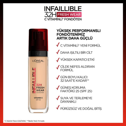Loreal Paris Infaillible 32H Fresh Wear C Vitaminli Fondöten - 140 Golden Beige