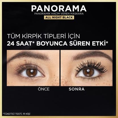 Loreal Paris Panorama Hacim Veren Maskara All Night Black - Siyah