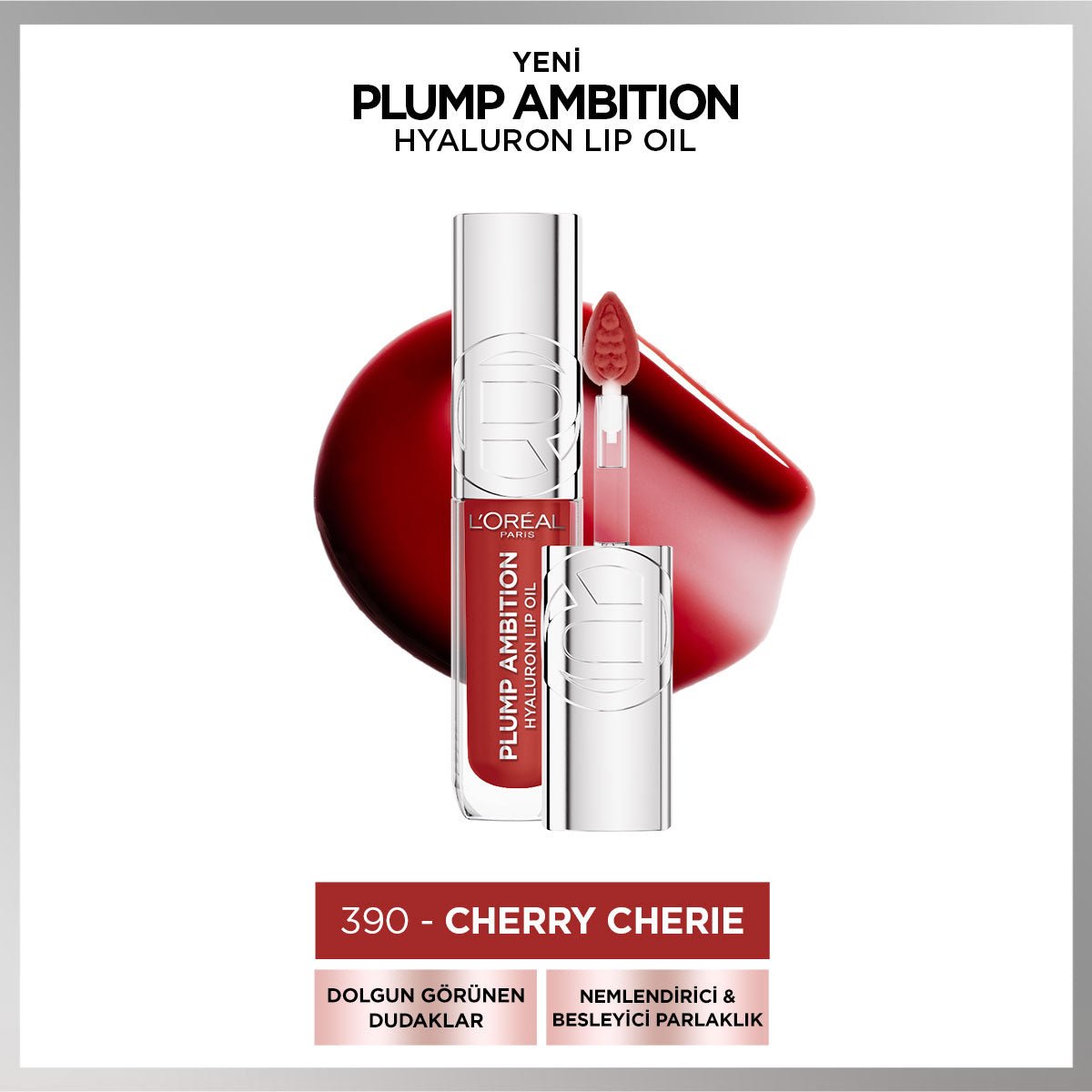 Loreal Paris Plump Ambition Hyaluron Lip Oil Besleyici ve Nemlendirici Dudak Parlatıcısı - 390 Cherry Cherie