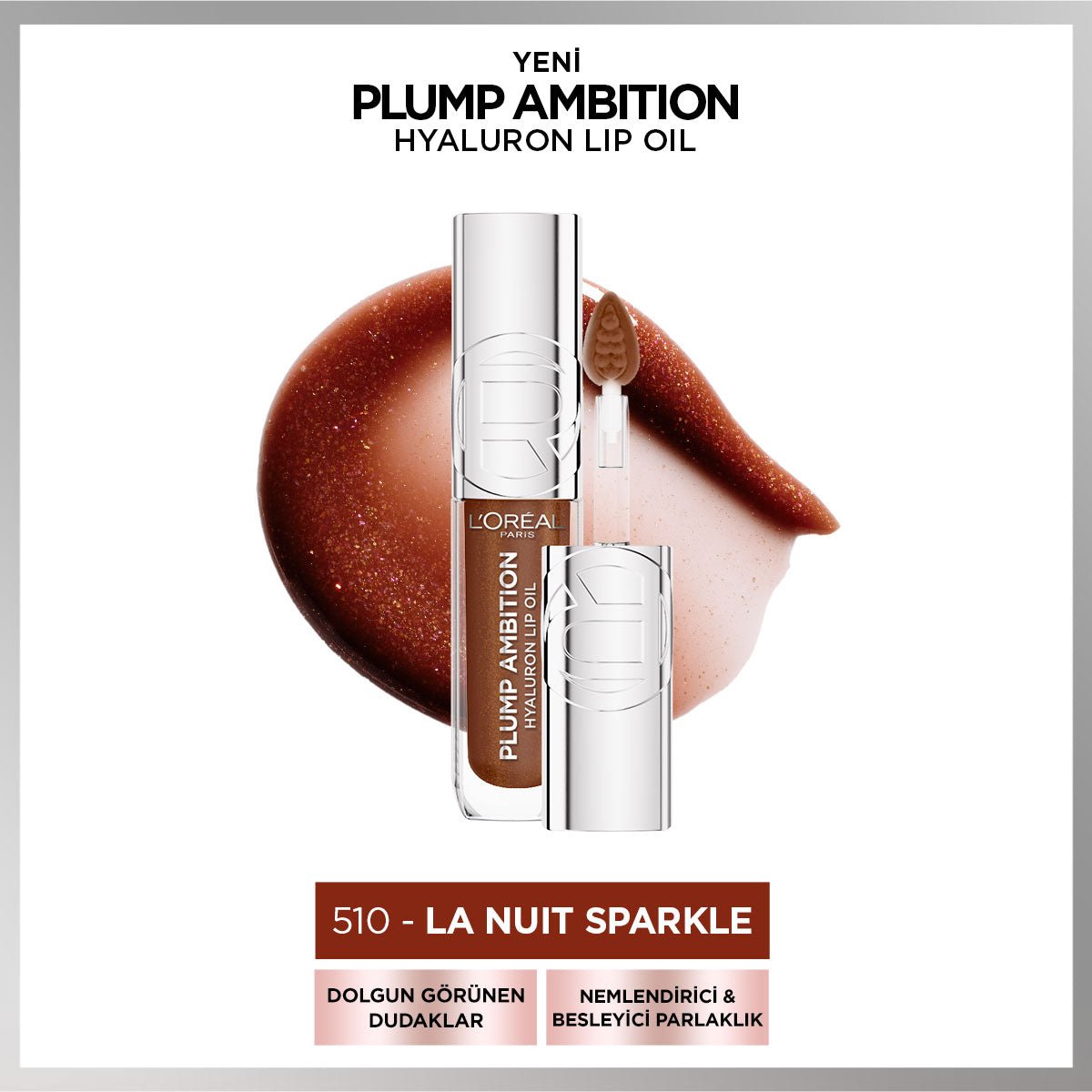 Loreal Paris Plump Ambition Hyaluron Lip Oil Besleyici ve Nemlendirici Dudak Parlatıcısı - 510 La Nuit Sparkle