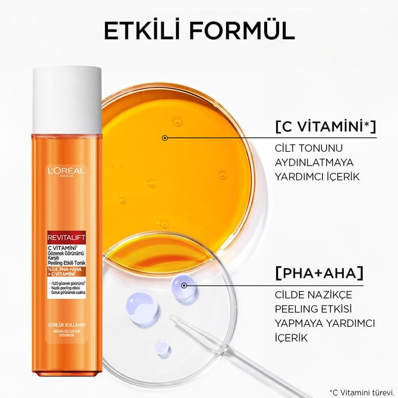Loreal Paris Revitalift C Vitamini Gözenek Görünümü Karşıtı Peeling Etkili Tonik 180 ml