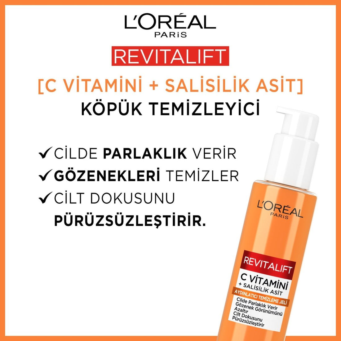 Loreal Paris Revitalift Clinical [C vitamini + Salisilik Asit] Gözenek Karşıtı, Aydınlatıcı Temizleme Jeli