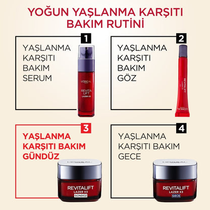 Loreal Paris Revitalift Lazer X3 Yoğun Yaşlanma Karşıtı Gündüz Bakım Kremi 50 ml