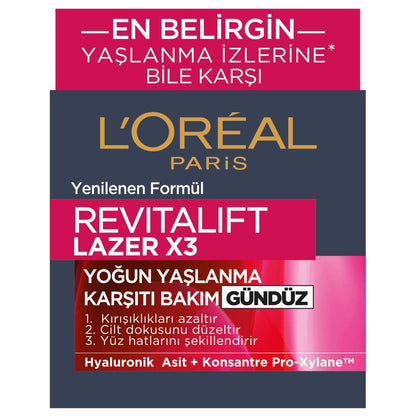 Loreal Paris Revitalift Lazer X3 Yoğun Yaşlanma Karşıtı Gündüz Bakım Kremi 50 ml