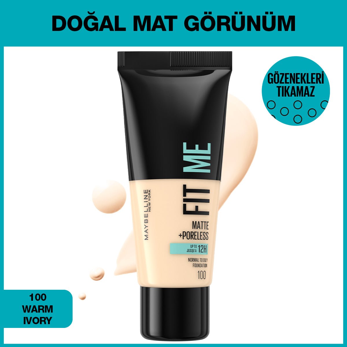 Maybelline New York Fit Me Matte+Poreless Fondöten - 100 Warm Ivory