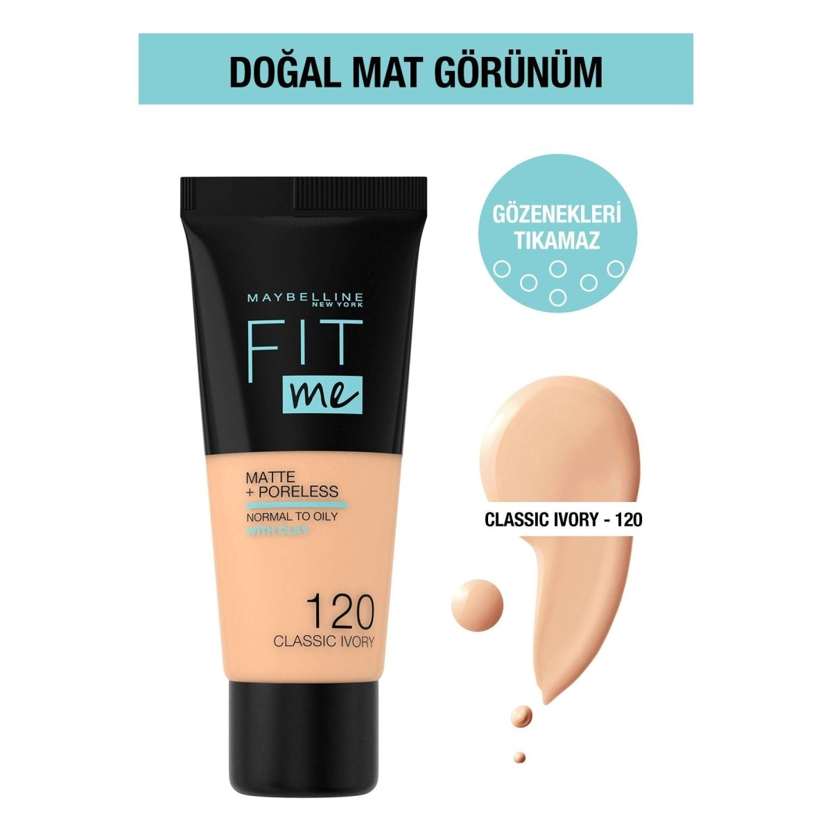 Maybelline New York Fit Me Matte+Poreless Fondöten - 120 Classic Ivory