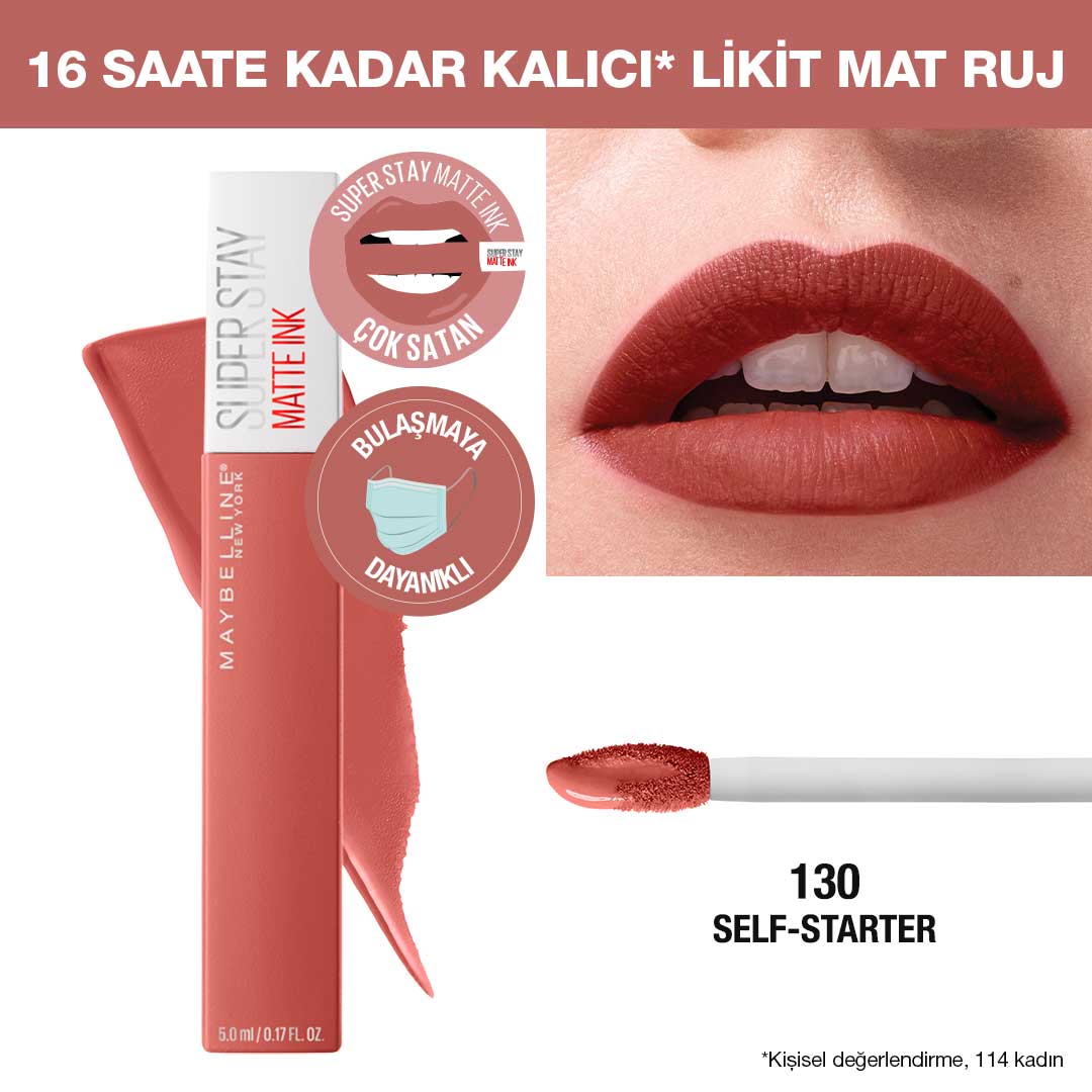 Maybelline New York Super Stay Matte Ink Likit Mat Ruj - 130 Self-Starter - Nude/Kahve