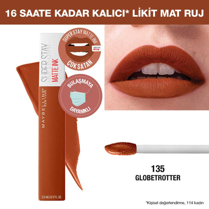 Maybelline New York Super Stay Matte Ink Likit Mat Ruj - 135 Globe-Trotter - Kahverengi