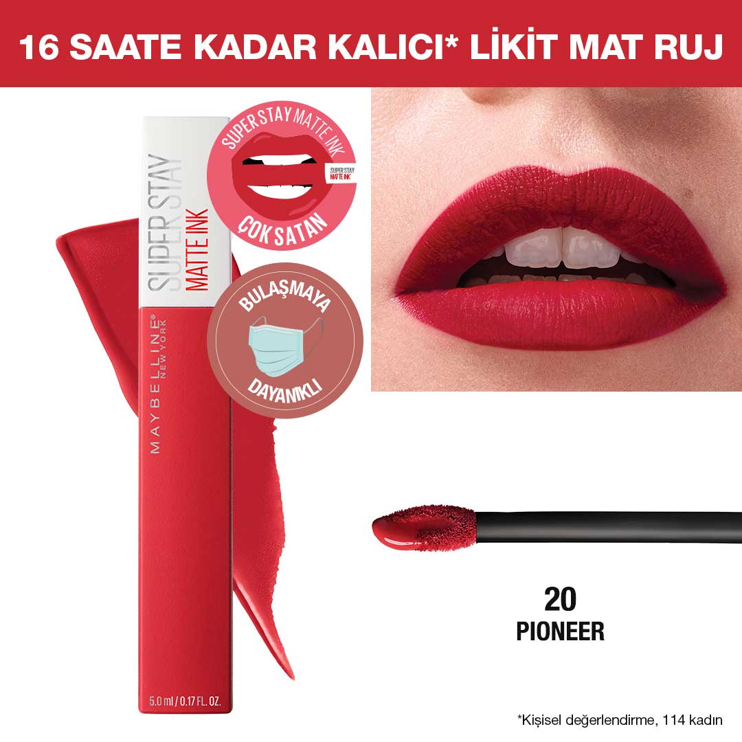 Maybelline New York Super Stay Matte Ink Likit Mat Ruj - 20 Pioneer Kırmızı