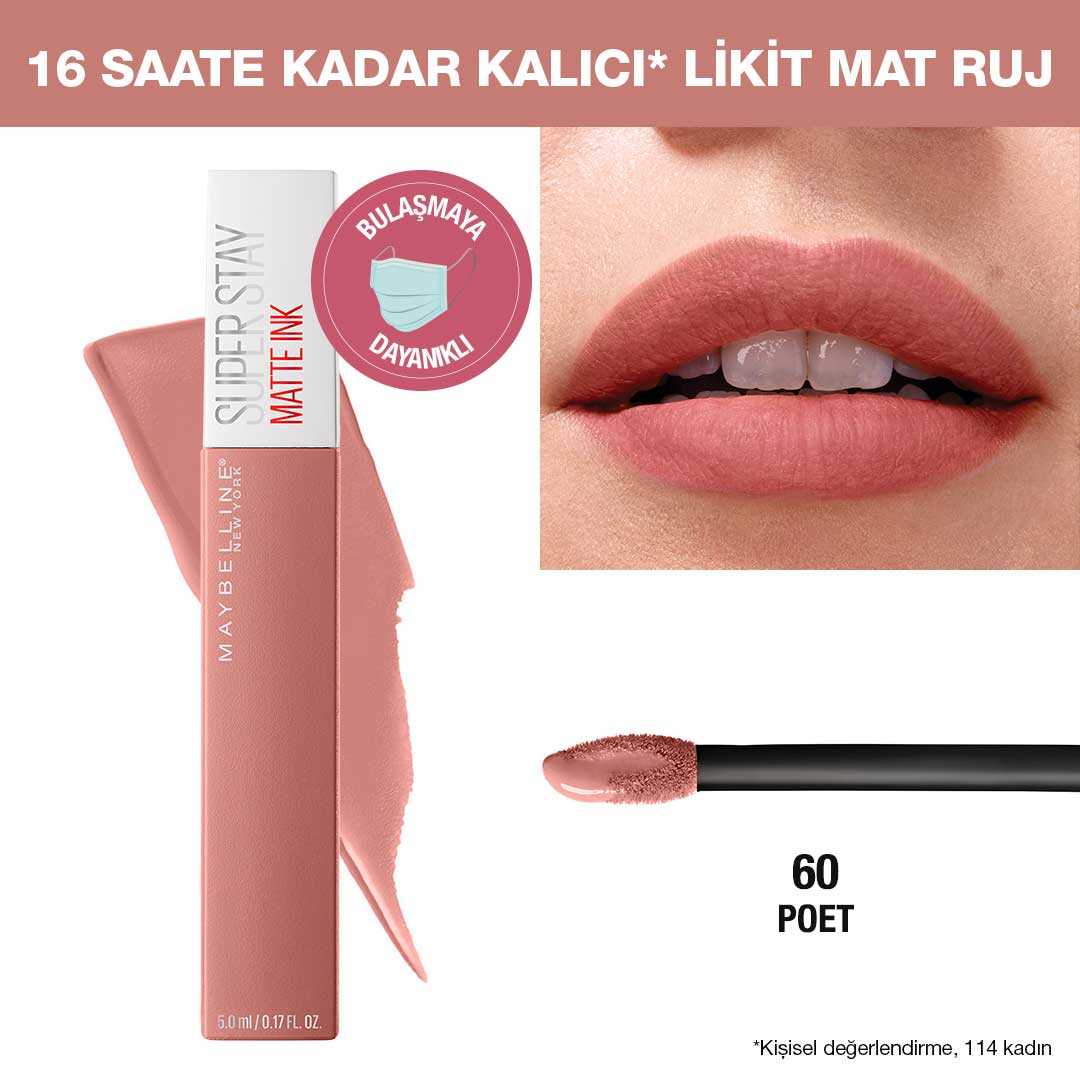Maybelline New York Super Stay Matte Ink Likit Mat Ruj - 60 Poet - Nude