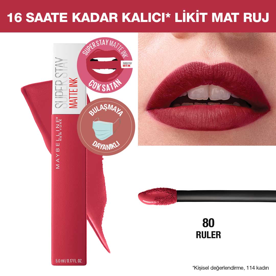 Maybelline New York Super Stay Matte Ink Likit Mat Ruj - 80 Ruler - Kırmızı/Pembe