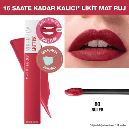 Maybelline New York Super Stay Matte Ink Likit Mat Ruj - 80 Ruler - Kırmızı/Pembe