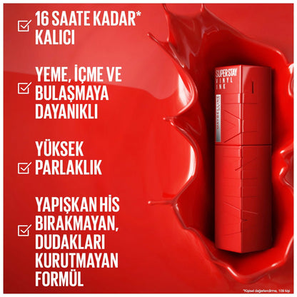 Maybelline New York Super Stay Vinyl Ink Uzun Süre Kalıcı Likit Parlak Ruj 10 Lippy