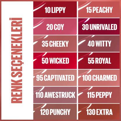 Maybelline New York Super Stay Vinyl Ink Uzun Süre Kalıcı Likit Parlak Ruj 120 Punchy