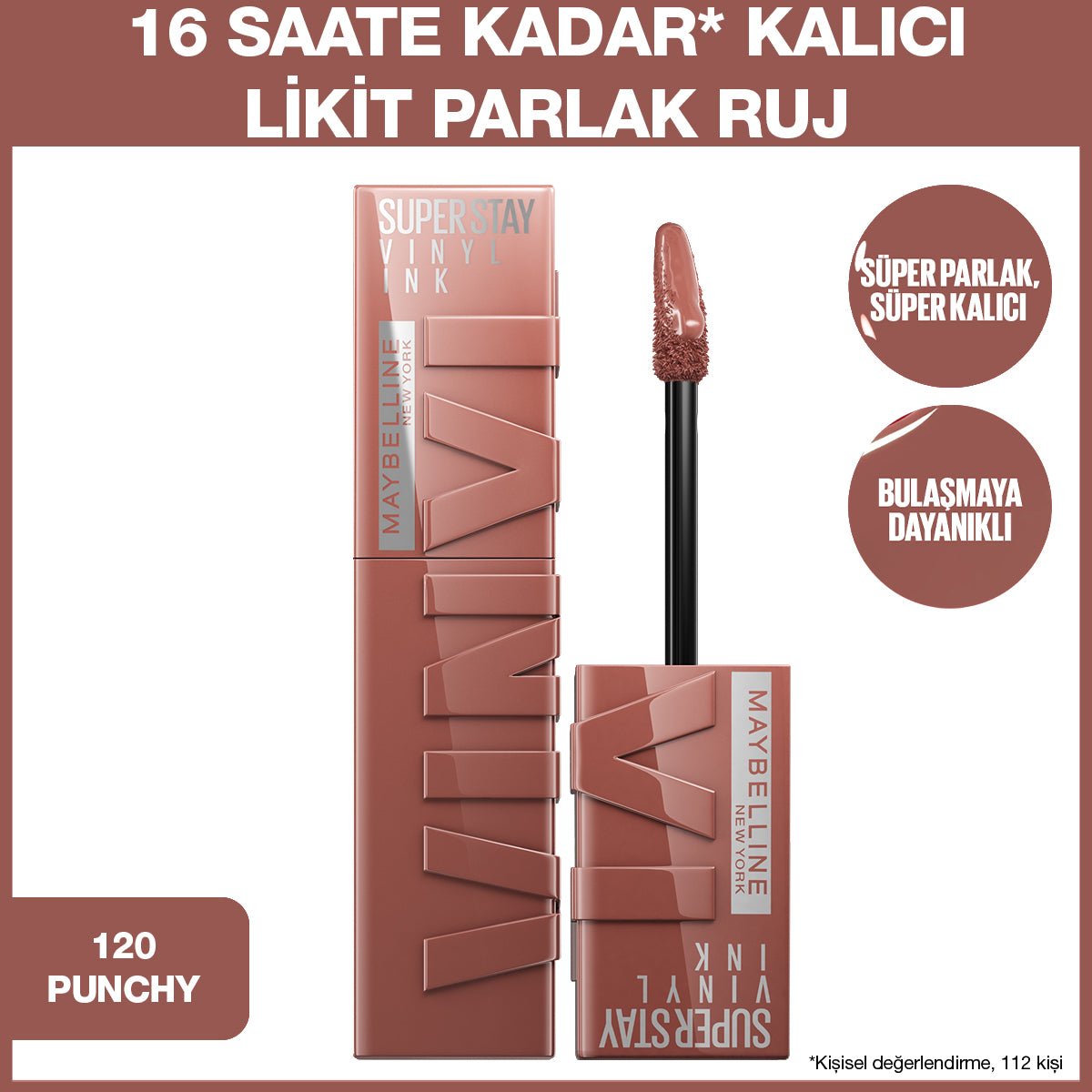 Maybelline New York Super Stay Vinyl Ink Uzun Süre Kalıcı Likit Parlak Ruj 120 Punchy