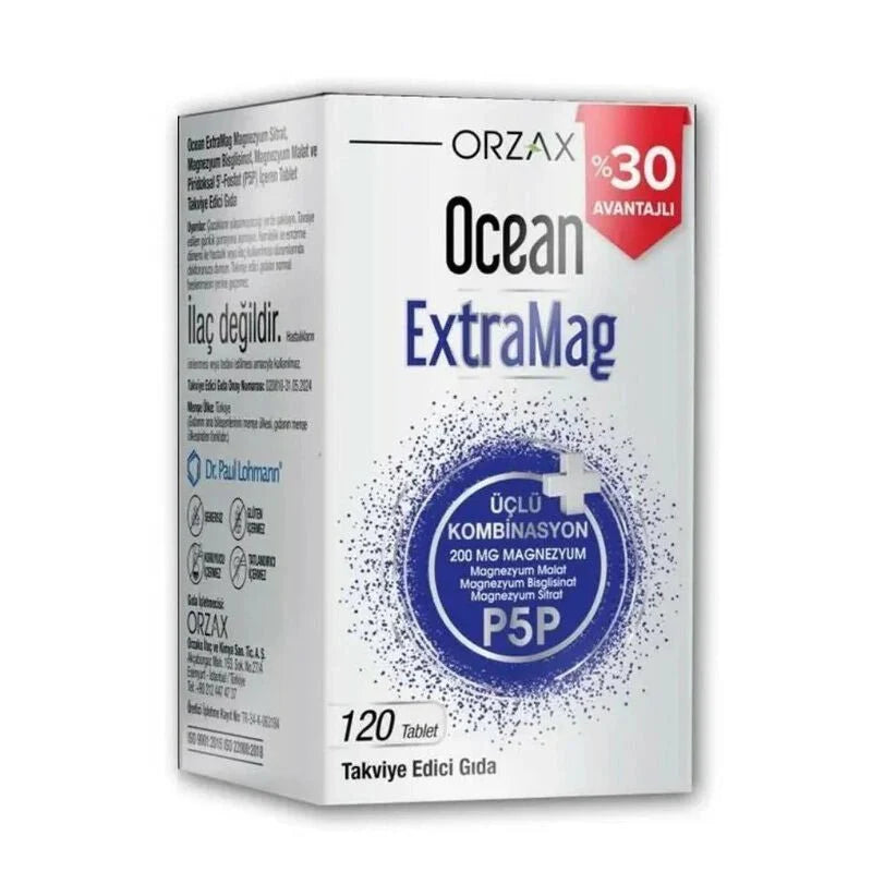 Orzax Ocean ExtraMag Üçlü Magnezyum Kombinasyonu 120 Tablet
